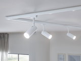 Weiße LED-Schienenstrahler aus Metall an der Decke für moderne Raumbeleuchtung und Akzentsetzung