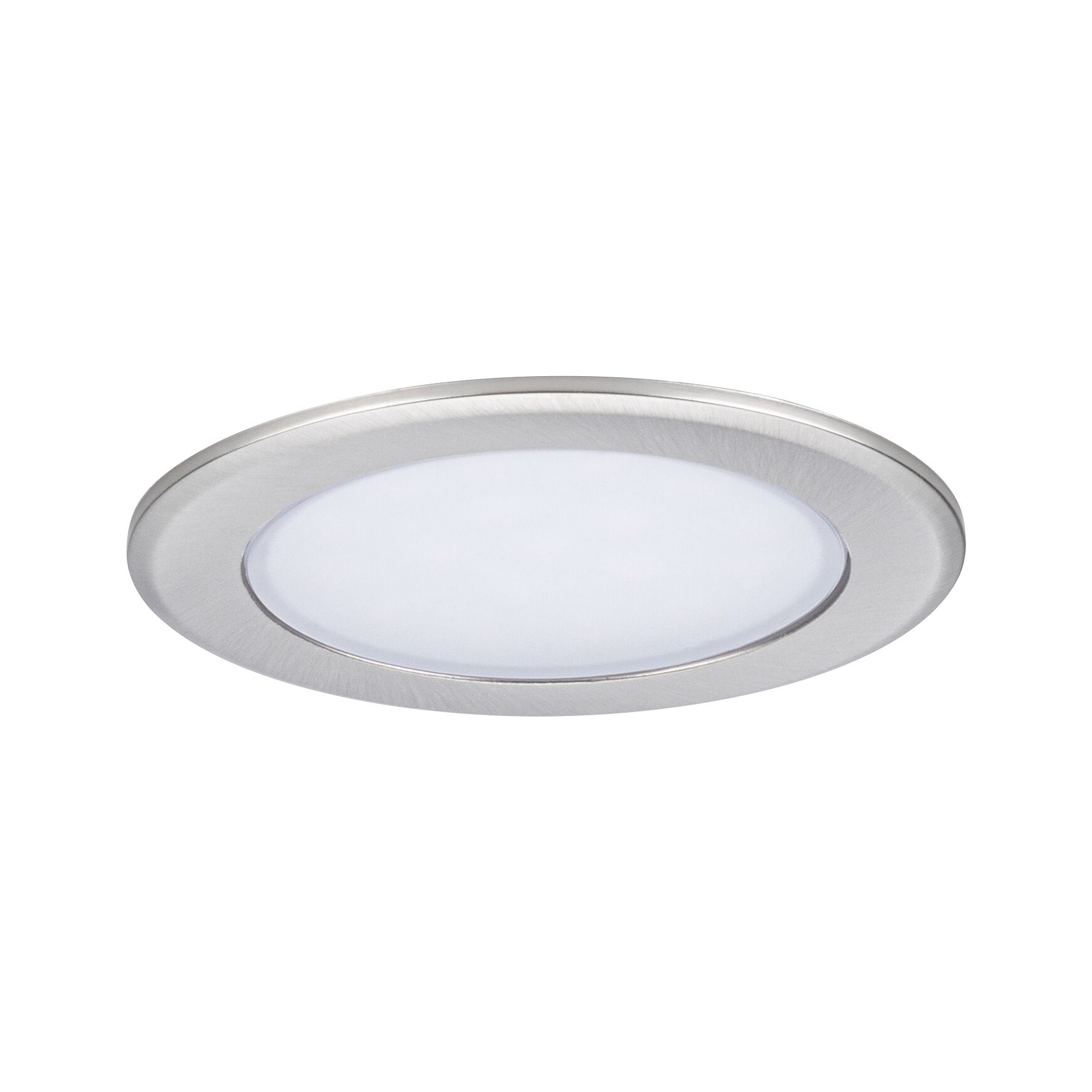Round LED recessed panel in brushed silver aluminum for energy-efficient room lighting