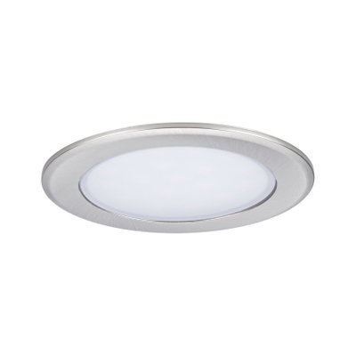 Round LED recessed panel in brushed silver aluminum for energy-efficient room lighting
