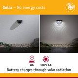 Black solar wall light with white LED, energy-saving outdoor garden lighting
