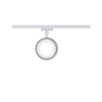 Runder weißer LED-Schienenstrahler aus Metall mit diffuser Lichtfläche für moderne Innenbeleuchtung