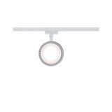 Round white LED track spotlight made of metal with diffused light surface for modern indoor lighting