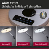 Moderne LED-Schreibtischlampe mit einstellbarer Lichtfarbe in warmweiß, neutralweiß und tageslichtweiß.