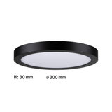 Flat round LED ceiling light with black aluminum frame and white diffuser, 300 mm diameter