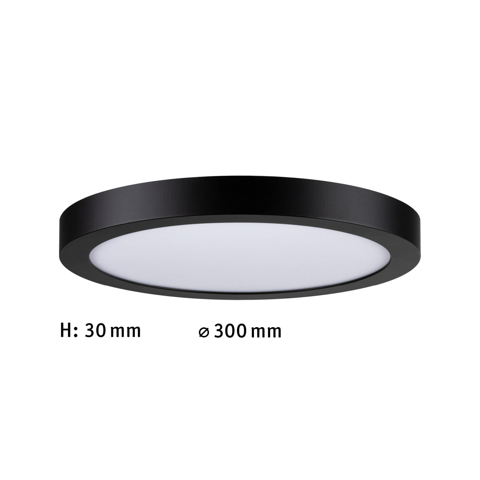 Round ceiling light with black metal frame and white diffuser, 30 mm height, 300 mm diameter