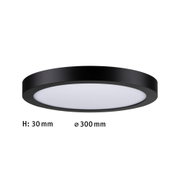 Okrągła lampa sufitowa z czarną metalową ramą i białym dyfuzorem, wysokość 30 mm, średnica 300 mm
