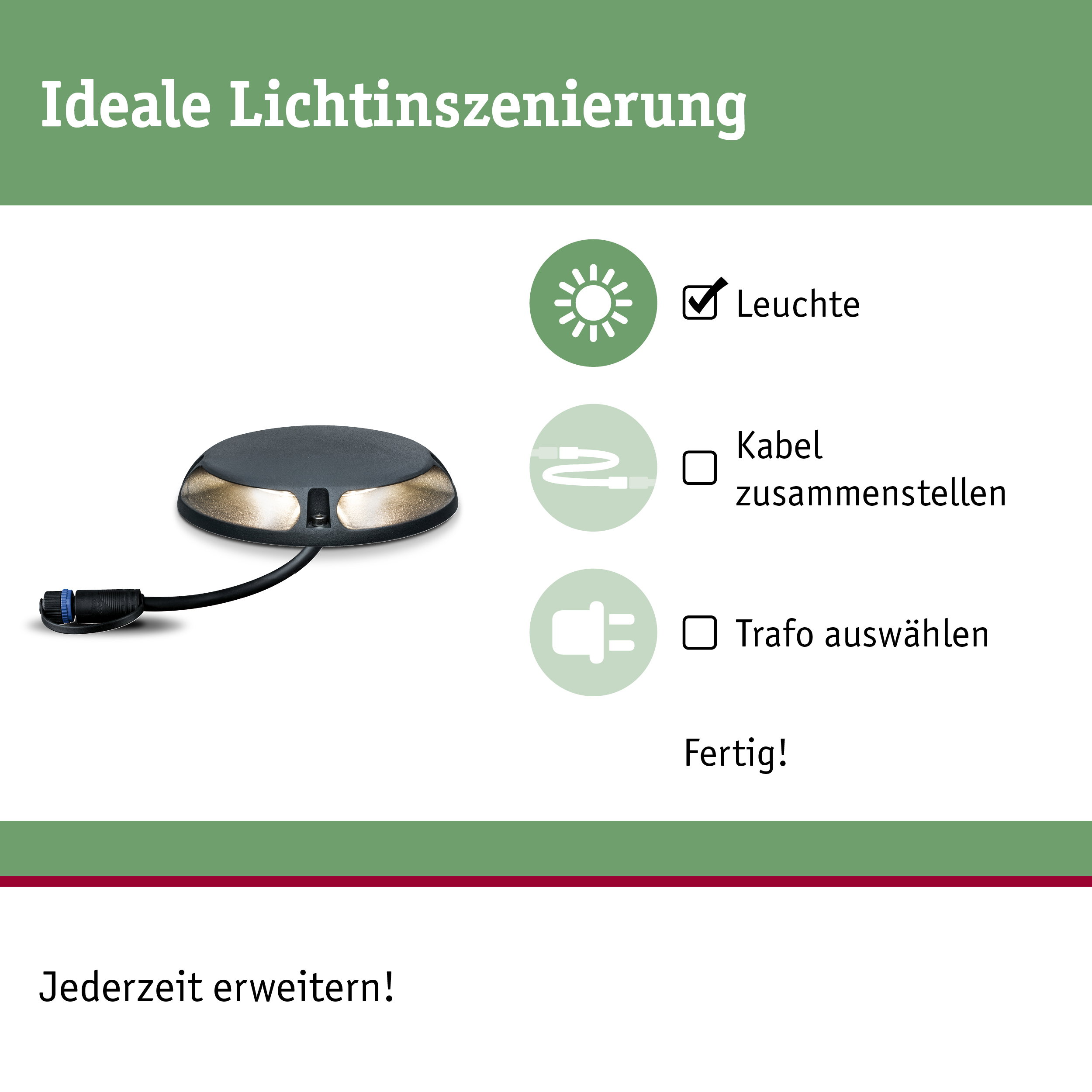Runde schwarze LED-Bodeneinbauleuchte mit Kabel für Außenbeleuchtung und Gartenlicht