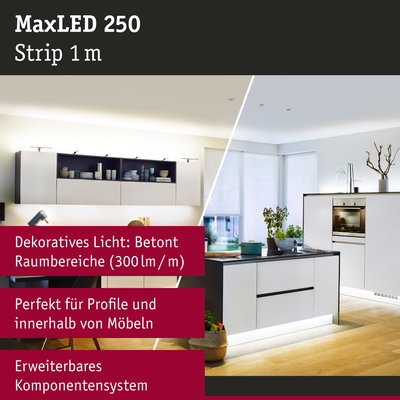 MaxLED 250 LED-Lichtleiste 1 m in Weiß für Möbel und Profile mit 300 Lumen pro Meter