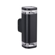 Zwarte aluminium wandlamp met transparante delen, moderne buitenverlichting voor gevels