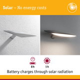 Grey metal solar wall light with energy-saving LED illumination for outdoor use and sustainable lighting