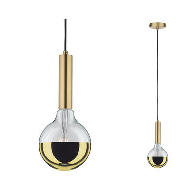 Moderne Pendelleuchte mit goldfarbenem Metall und halbverspiegelter Glühbirne für stilvolle Raumbeleuchtung