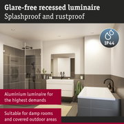 Aluminium recessed luminaire in bathroom with IP44 rating, splashproof and rustproof, suitable for damp rooms