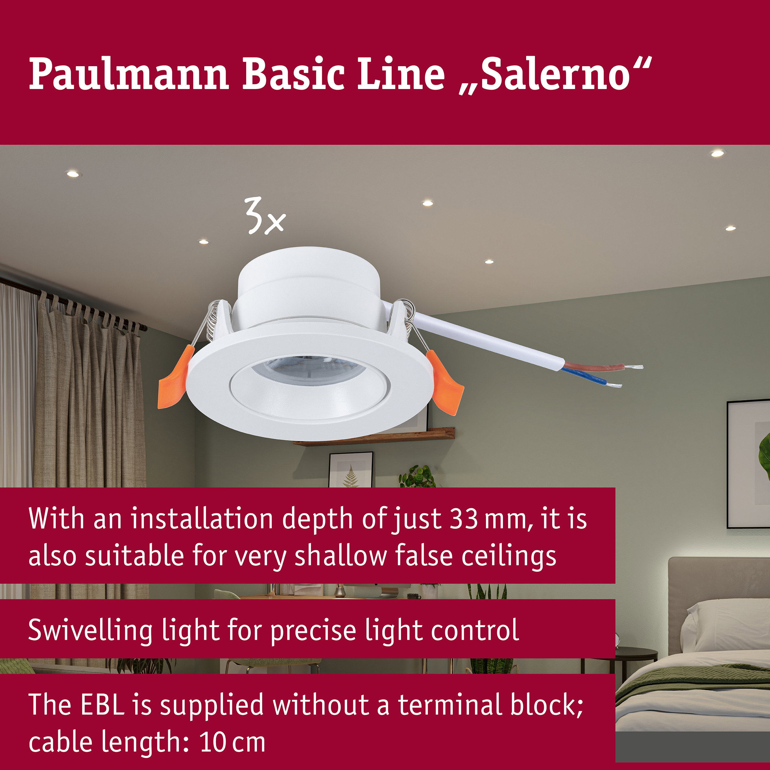 LED Downlight Salerno 4000K 67mm 3x204lm 3x2,9W Matt white