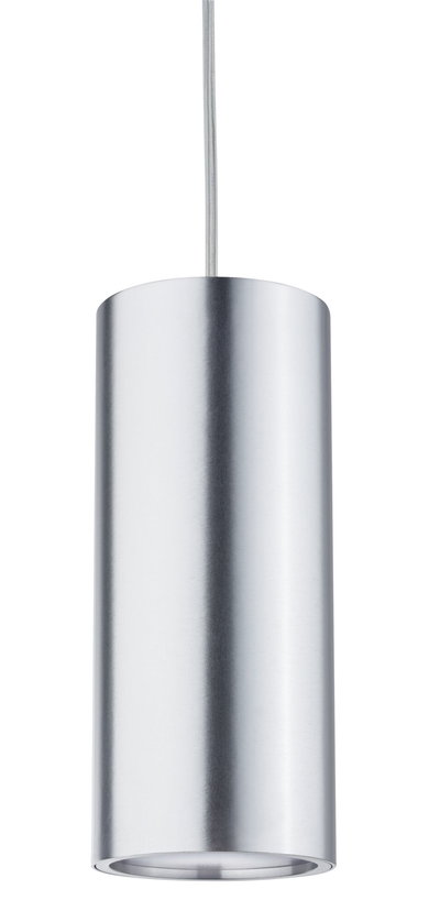 Modern cylindrical aluminum pendant light in brushed silver for stylish home lighting