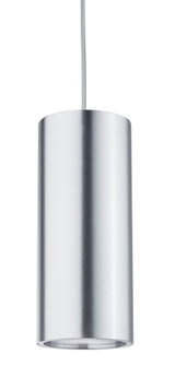Moderner zylindrischer Aluminium-Pendelleuchter in gebürstetem Silber für Wohnräume