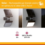Applique extérieure solaire noire avec panneau solaire réglable et détecteur de mouvement, lampe LED économique
