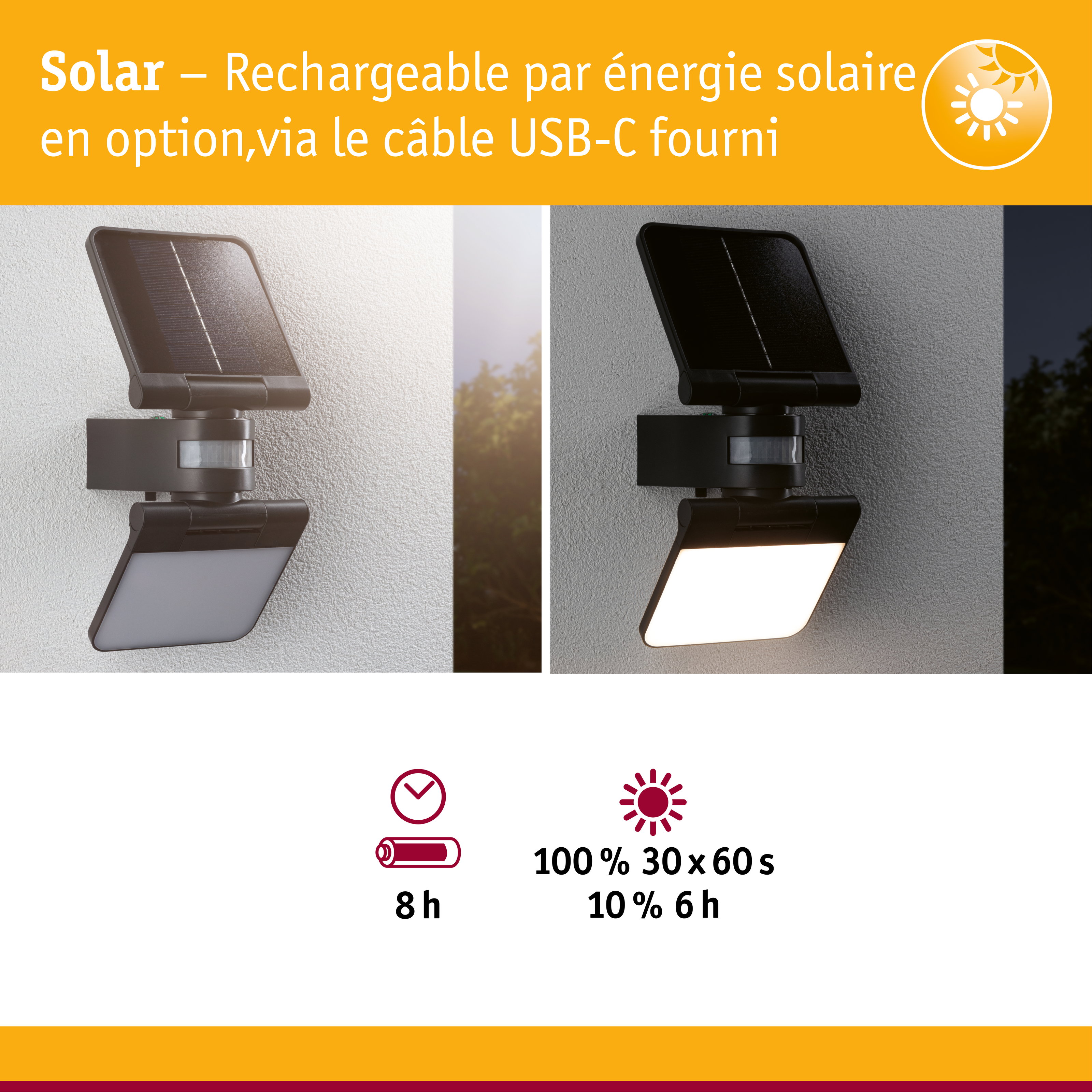Applique extérieure solaire noire avec panneau solaire réglable et détecteur de mouvement, lampe LED économique