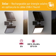 Applique extérieure solaire noire avec panneau solaire réglable et détecteur de mouvement, lampe LED économique