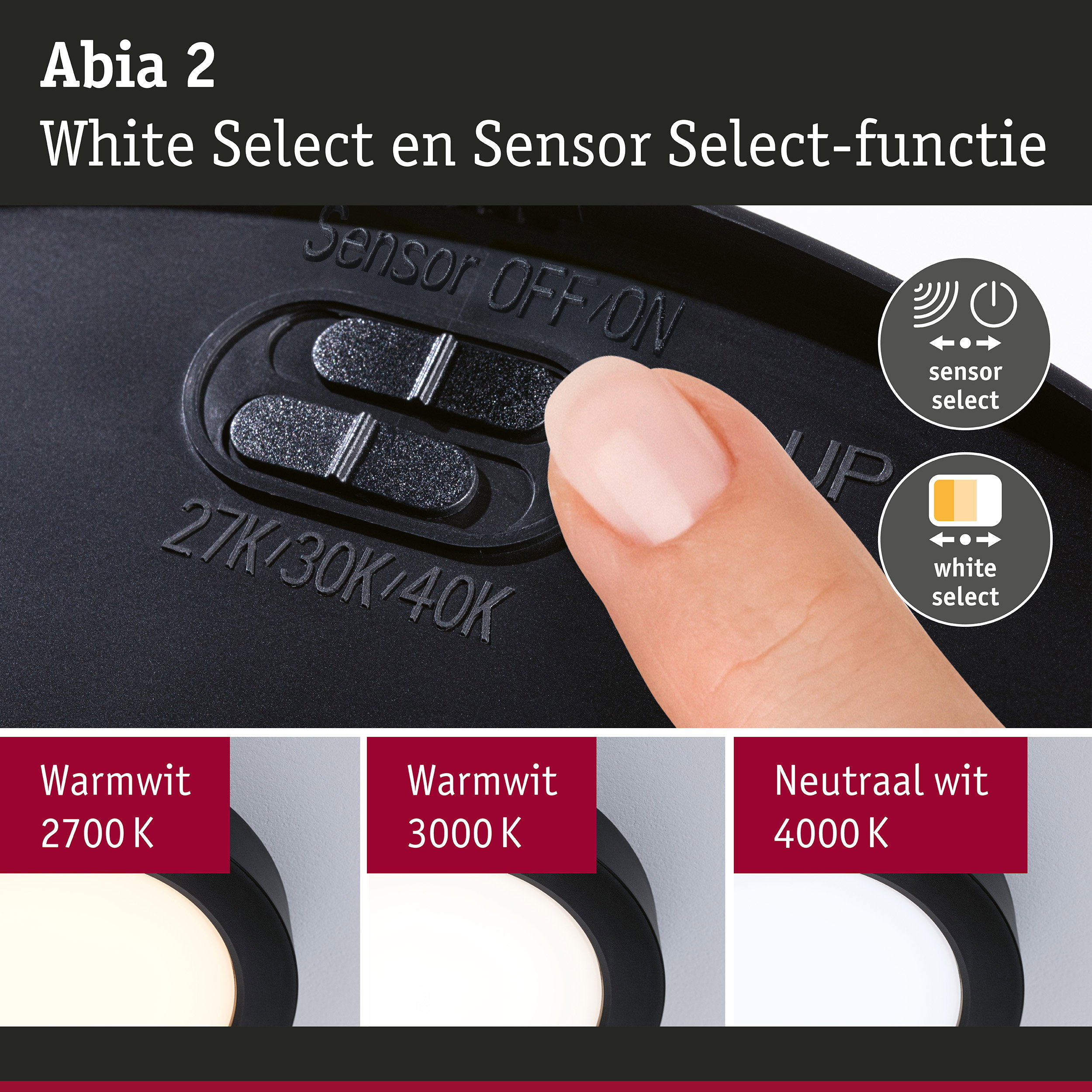 LED-paneel Abia 2 White Select Schemergestuurde bewegingsmelder (HF) rond 170mm 9,5W 1100lm White Select Zwart