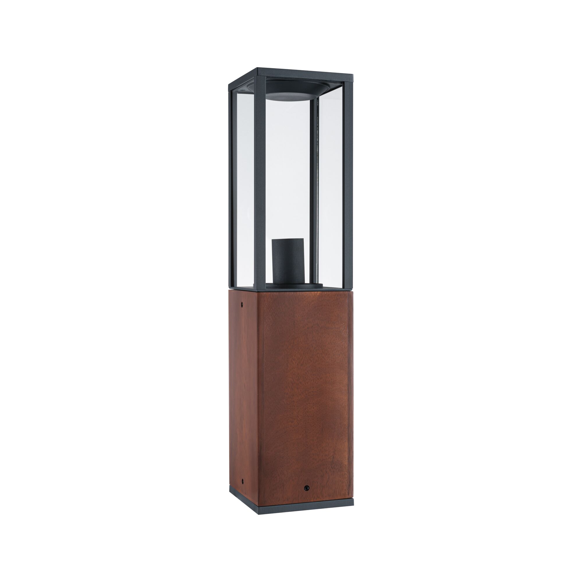Light object Timba IP44 angular 600mm max. 60W 230V Wood E27 Wood Modern outdoor lantern with black metal frame and wooden base for garden lighting
