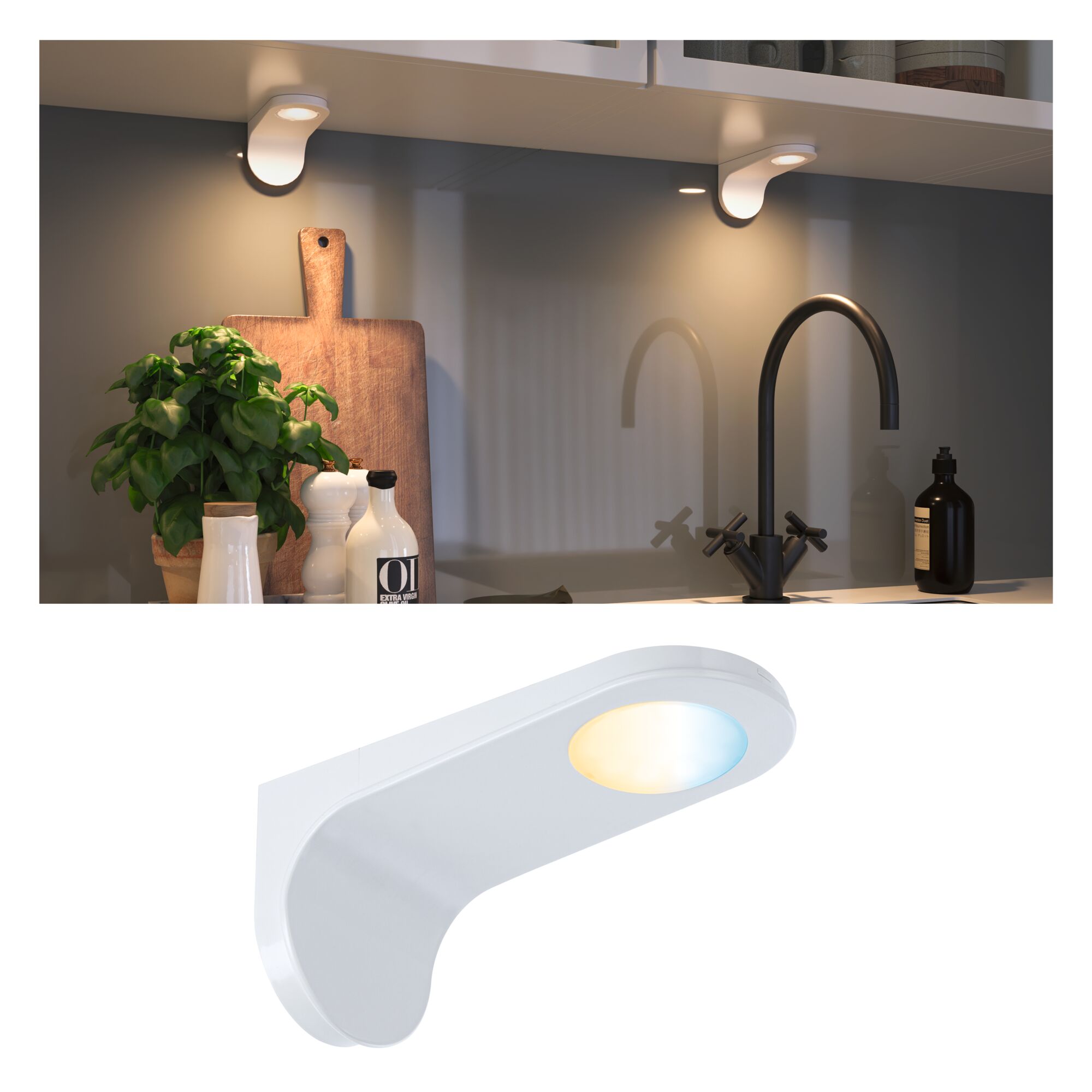 Clever Connect Spot LED Neda Tunable White 2,1W Blanc dépoli Lampe LED blanche sous meuble avec lumière blanc chaud et froid pour éclairage plan de travail cuisine