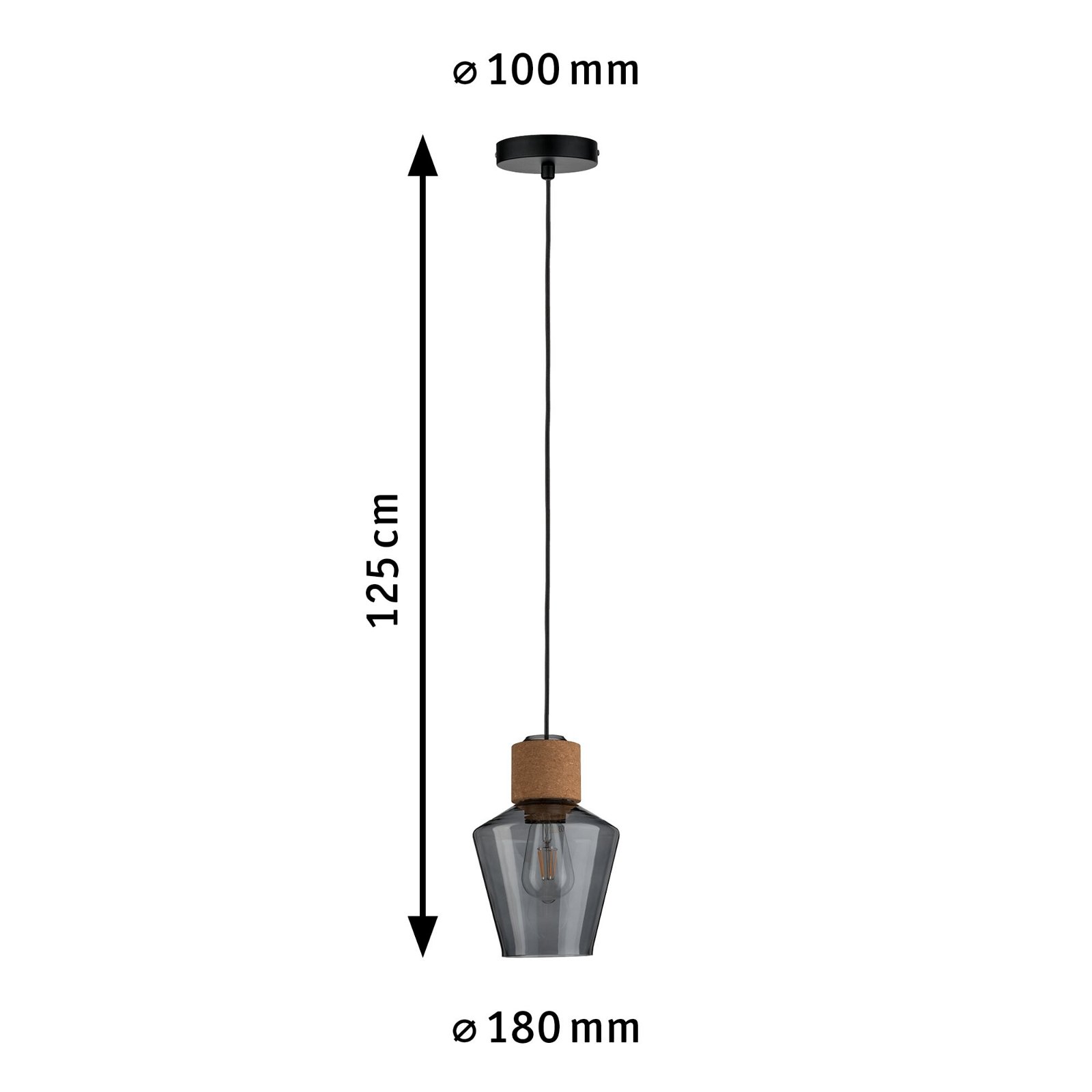 Neordic Pendelleuchte Edla E27 max. 20W Rauchglas/Kork/Schwarz dimmbar Glas/Kork/Metall