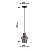 Hängelampe mit rauchgrauem Glas und Korkelement, 125 cm lang, moderner Wohnraumbeleuchtung