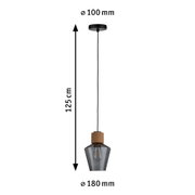 Lampa wisząca z dymionego szkła i korkowym elementem, długość 125 cm, średnica 18 cm, nowoczesne oświetlenie