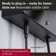 Black wall mount with removable textile cable for quick installation and flexible use