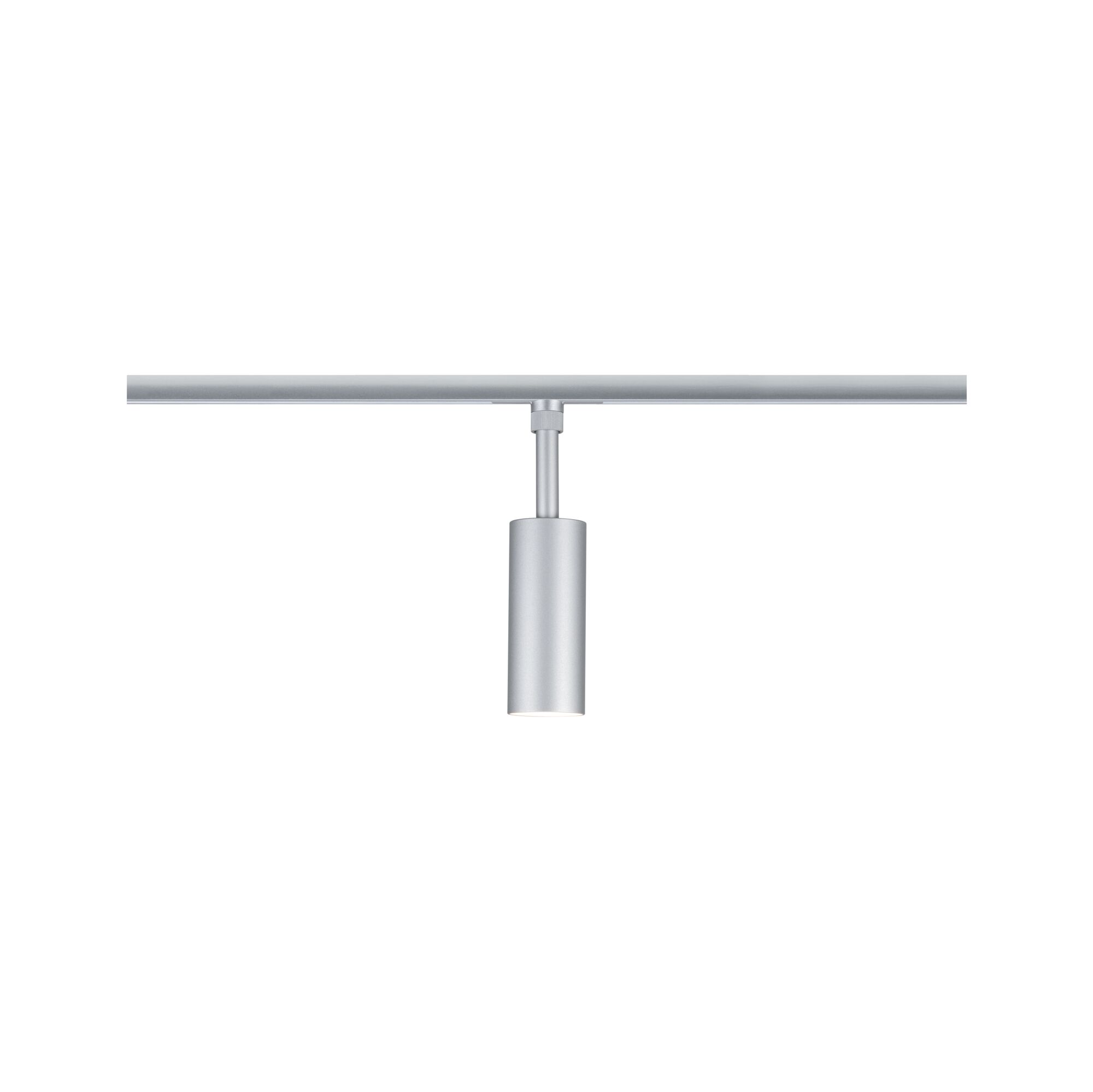 Modern silver aluminium spotlight on track system for flexible LED lighting in interiors