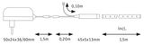 Technical drawing of LED strip power supply with dimensions and cable lengths for lighting systems.