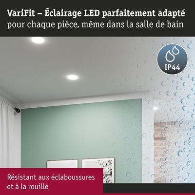 Éclairage LED VariFit encastré avec indice IP44, résistant aux éclaboussures et à la rouille pour salle de bain