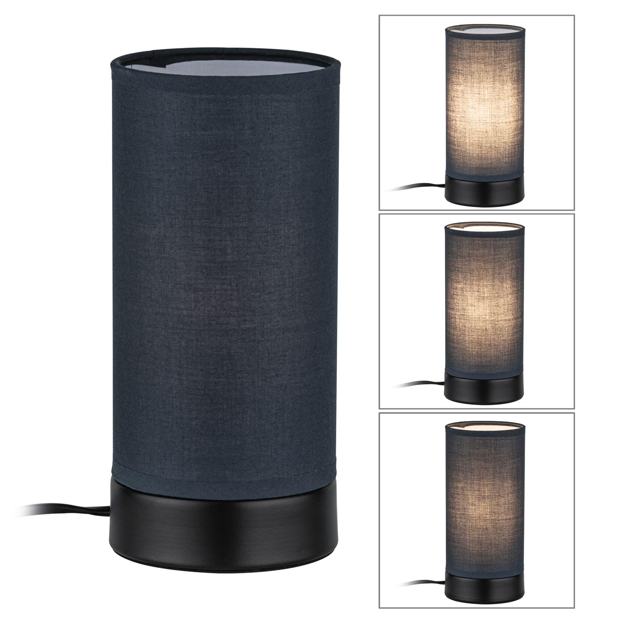 Tischleuchte Pia E14 max. 25W Schwarz matt Zylindrische Tischlampe mit schwarzem Stoffschirm und schwarzem Metallfuß für stimmungsvolle Beleuchtung