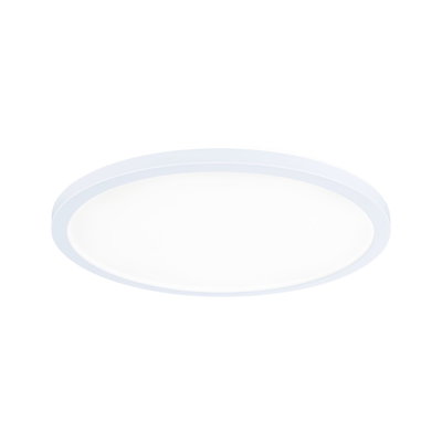 Round white LED ceiling light with plastic frame for energy-efficient room lighting