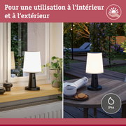 Lampe de table noire avec abat-jour blanc, usage intérieur et extérieur, protection IP44