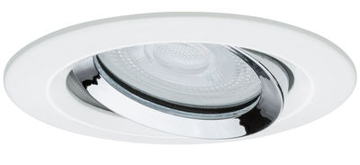 Ronde inbouw LED-spot van wit kunststof met verstelbare chromen ring voor plafondverlichting