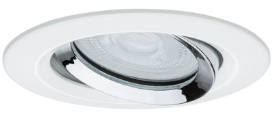 Rund weiße Einbauleuchte mit verstellbarem chromfarbenem Reflektor und LED-Lichtquelle
