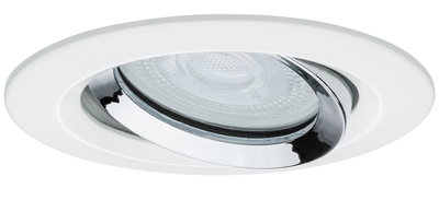 Round white recessed light with adjustable chrome reflector and LED light source for ceiling