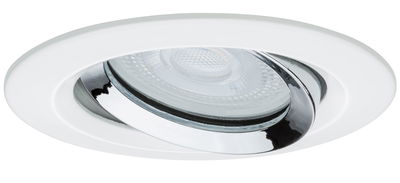 Rund weiße Einbauleuchte mit verstellbarem chromfarbenem Reflektor und LED-Lichtquelle