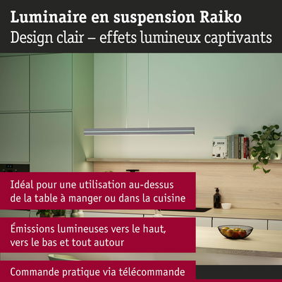 Luminaire suspendu Raiko LED argenté avec télécommande, parfait pour cuisine et salle à manger