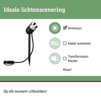 Zwarte LED-tuinschijnwerper met grondpen en kabel voor eenvoudige buitenverlichting