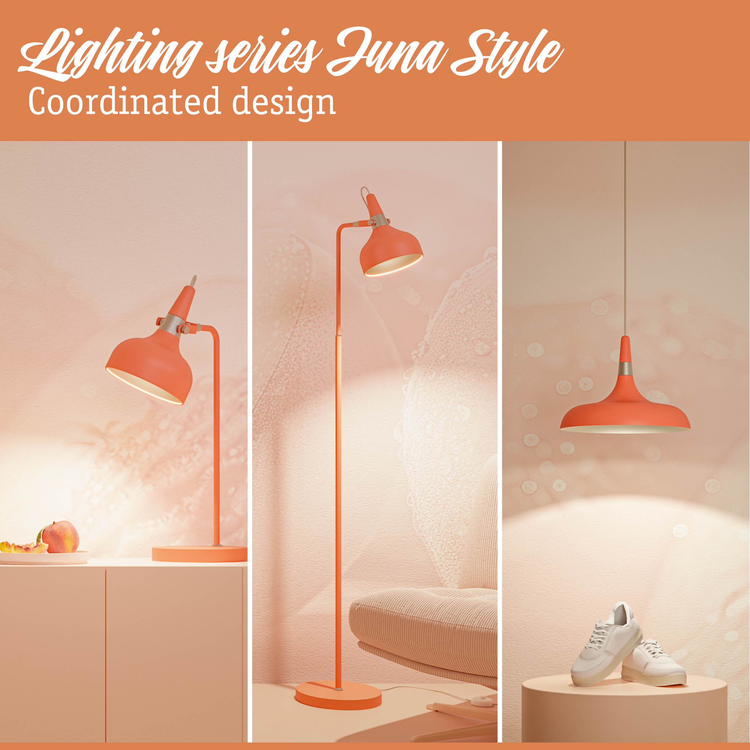 Orange metal floor and pendant lamps in Juna Style for modern living room lighting