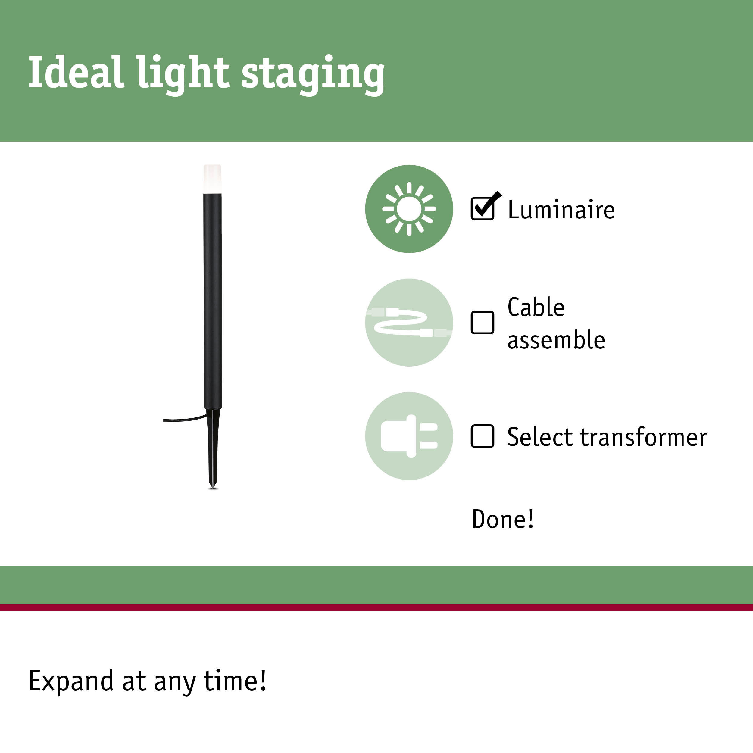 Black LED garden spike light with white diffuser for outdoor landscape lighting