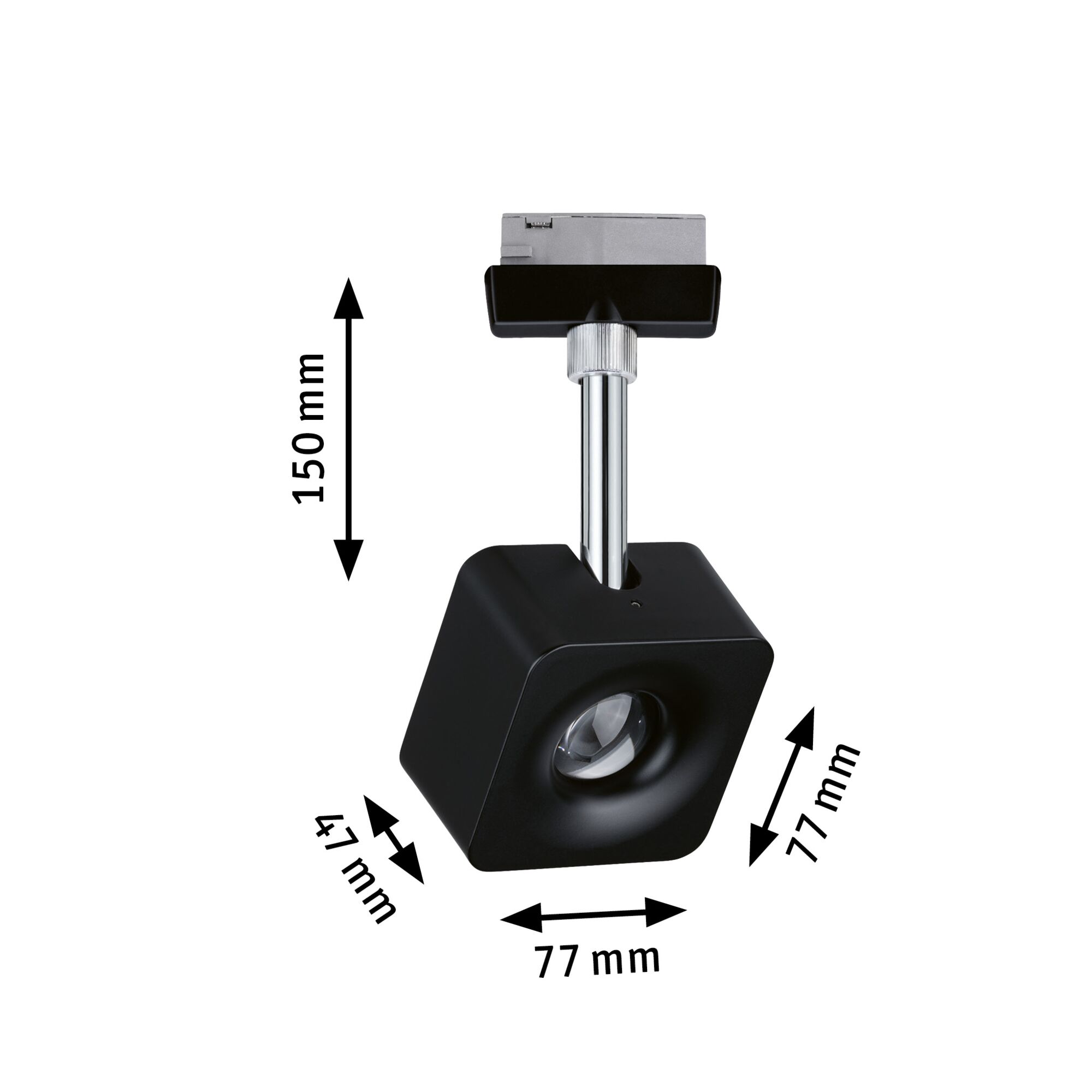 Schwarzer LED-Strahler mit verstellbarem Kopf aus Metall und Kunststoff, Maße 150x77x47 mm