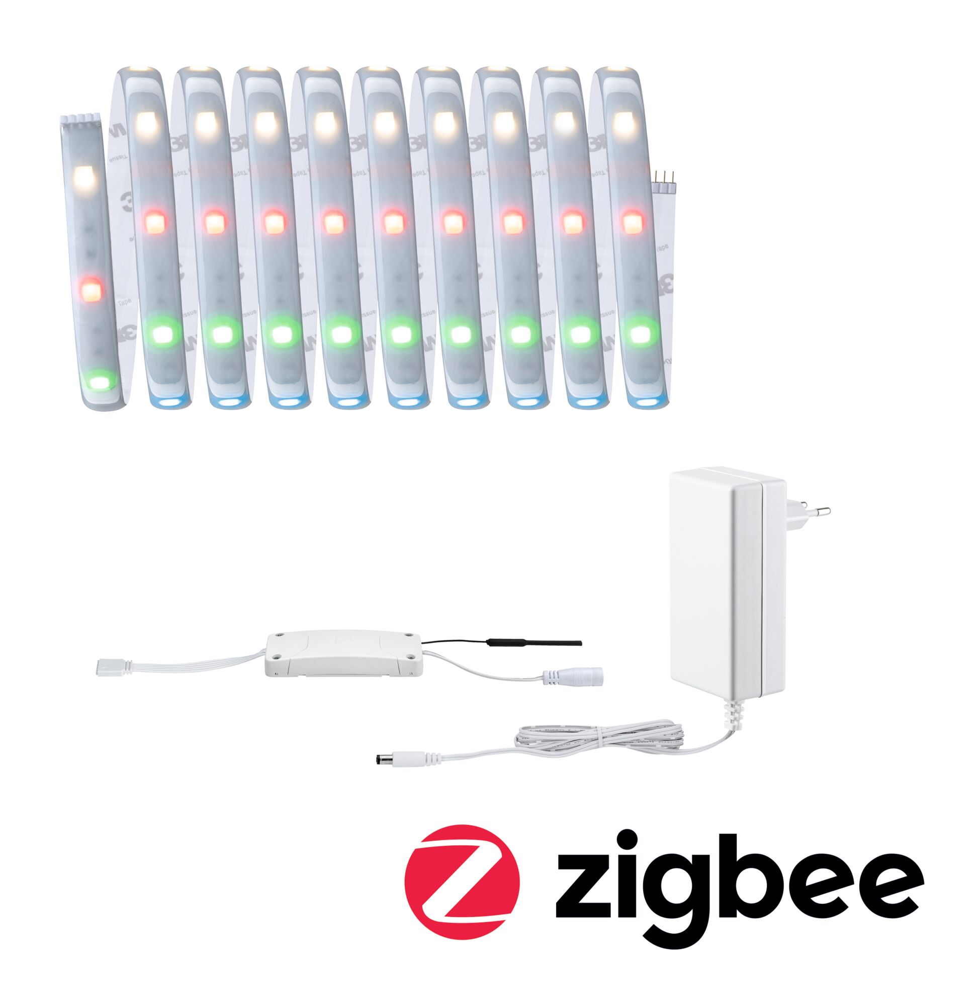 MaxLED 250 Strip LED Smart Home Zigbee 3.0 Kit de base 3m RGBW+ 3m revêtue IP44 15W 200lm/m 30 LEDs/m RGBW+ 36VA Bande LED Zigbee avec contrôleur blanc et adaptateur secteur pour éclairage intelligent