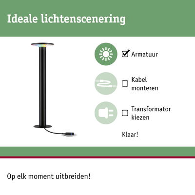 Zwarte staande lamp met LED-licht en kabel voor eenvoudige montage en uitbreidbare verlichting
