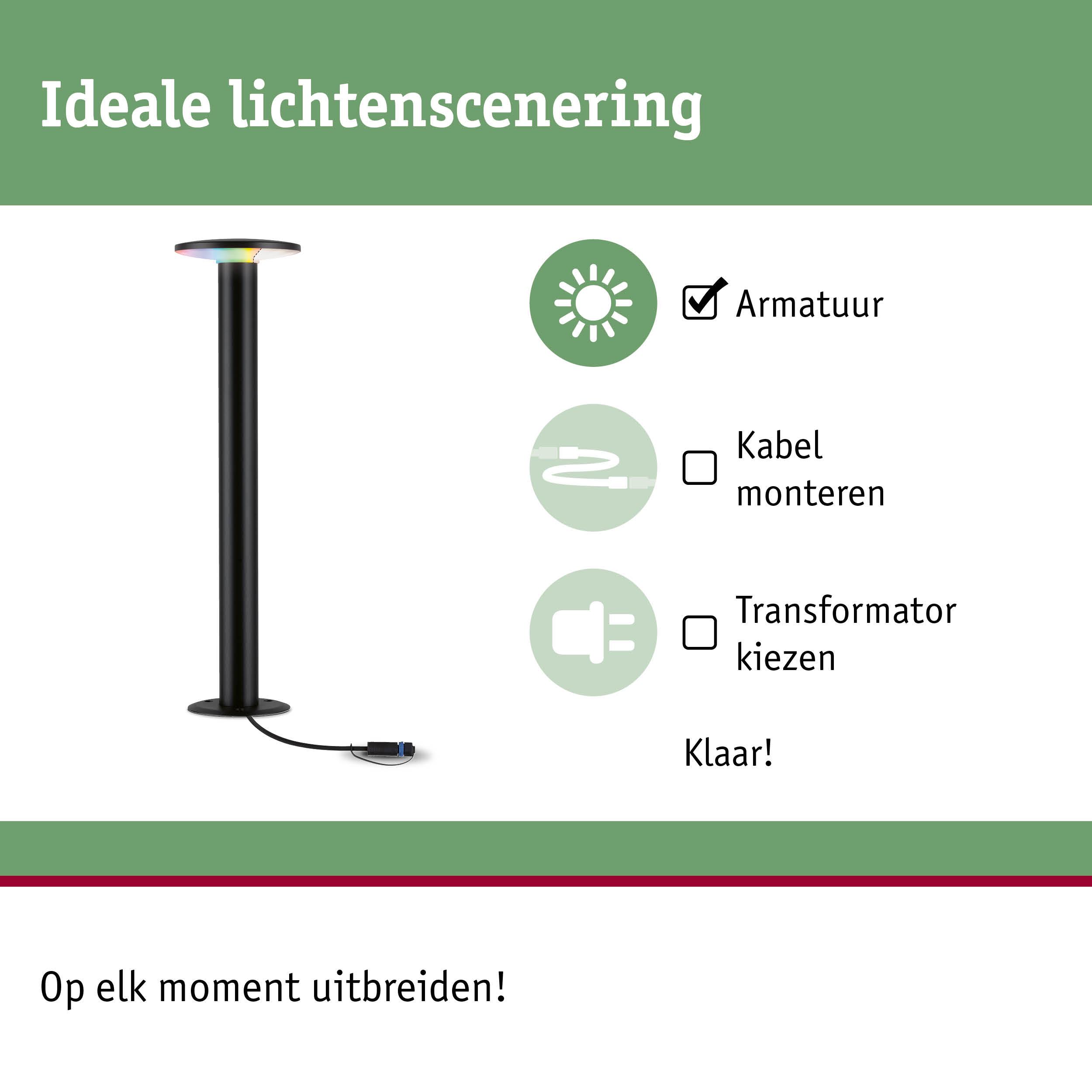 Zwarte staande lamp met LED-licht en kabel voor eenvoudige montage en uitbreidbare verlichting