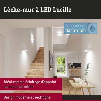 Applique murale LED blanche Lucille au design moderne et rectiligne pour éclairage couloir et salle de bain