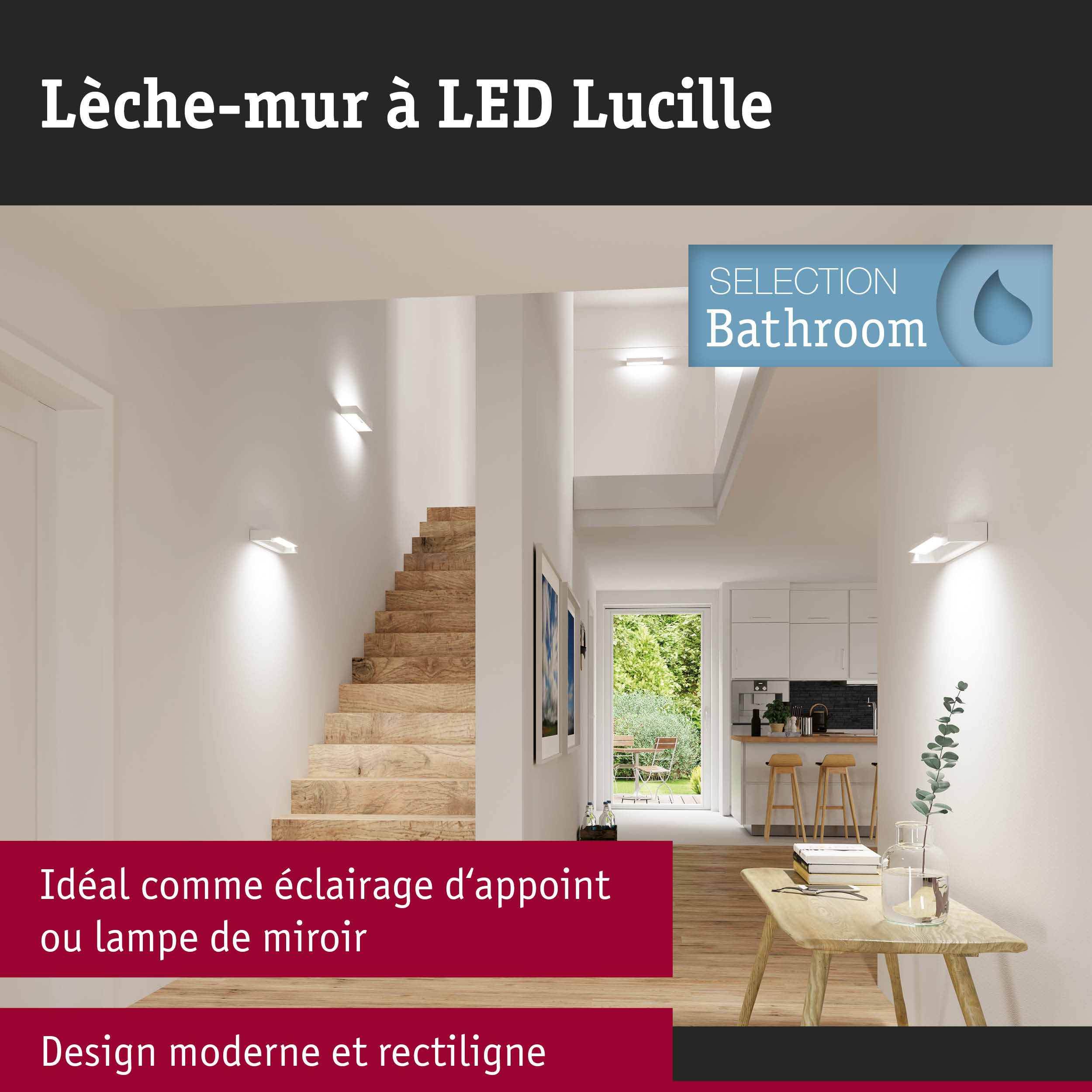 Applique murale LED blanche Lucille au design moderne et rectiligne pour couloir et escalier