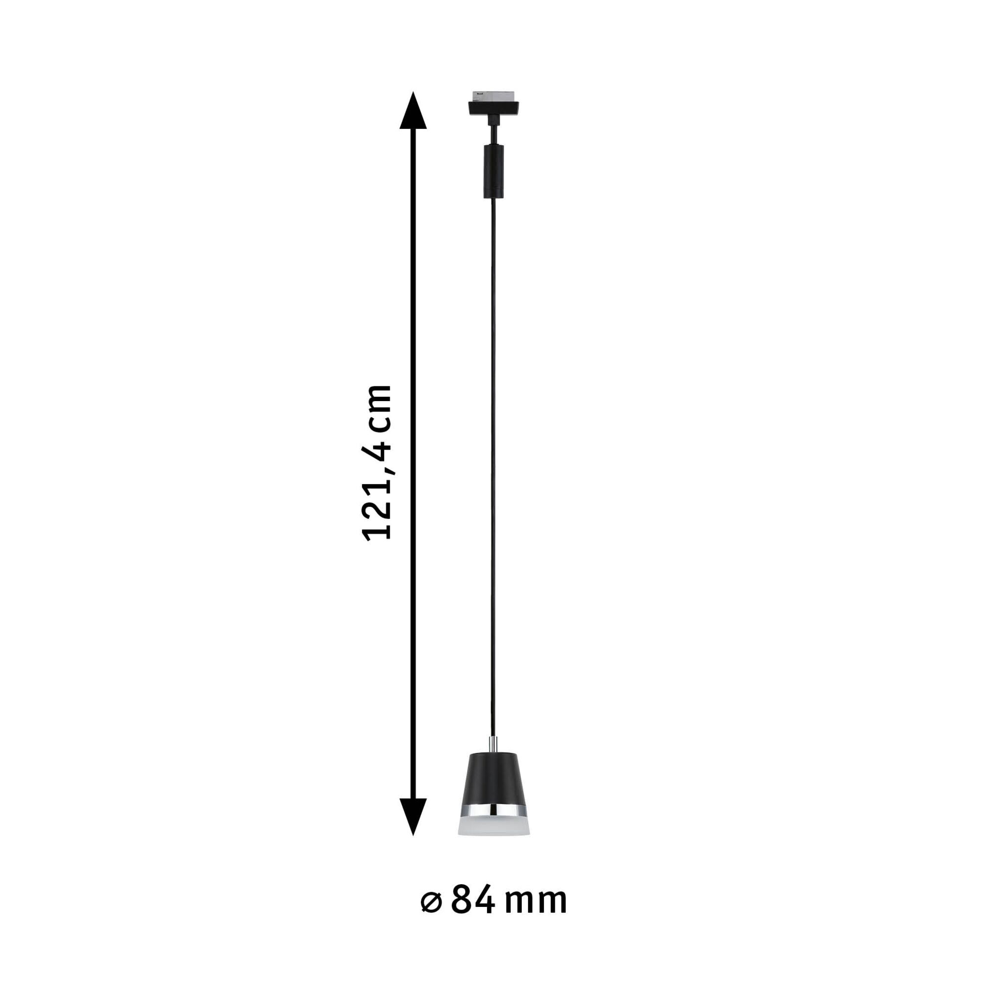 Schwarze Pendelleuchte aus Metall mit 121,4 cm Länge und 84 mm Durchmesser für moderne Beleuchtung